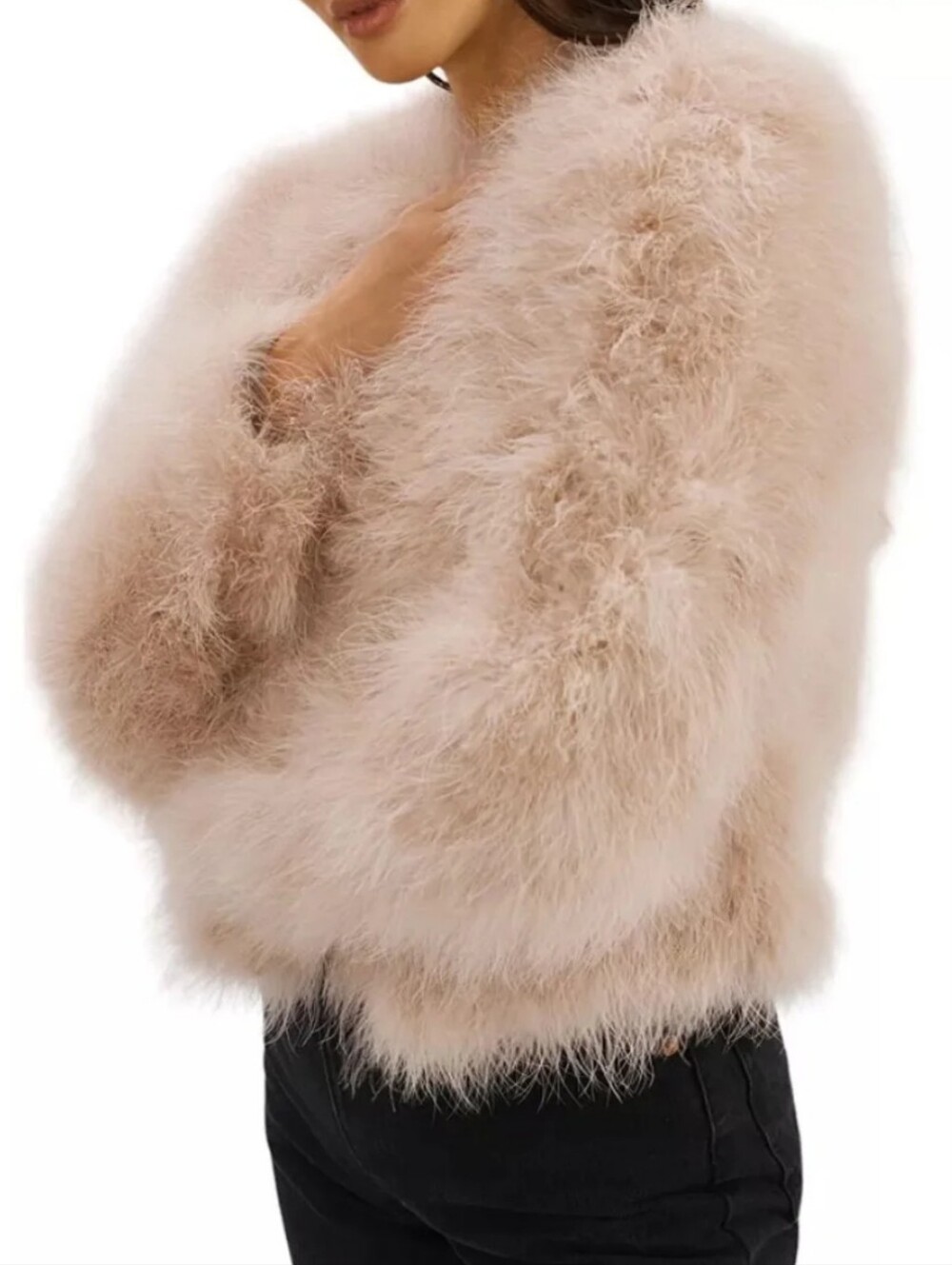 JOA Genuine Feather Jacket NWOT in Pale Pink sz LRG